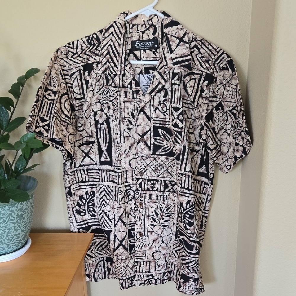 Men's Black and Cream Patterned Shirt